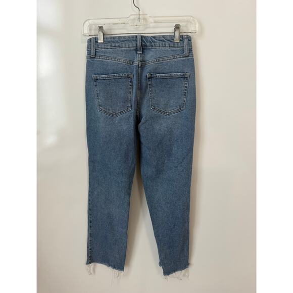 Wild Fable High Rise Straight Ankle Distressed Jeans Medium Indigo Wash Size 0 - Picture 5 of 9